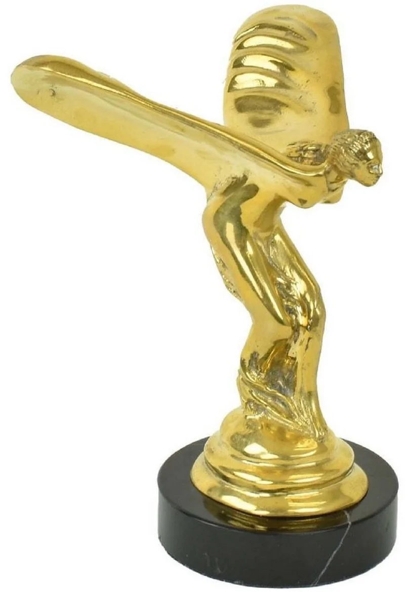 Casa Padrino Luxus Bronze Skulptur Spirit of Ecstasy Frau mit Flügeln Gold / Schwarz H.16 cm - Edle Bronzefigur mit Marmorsockel - Luxus Deko Accessoires
