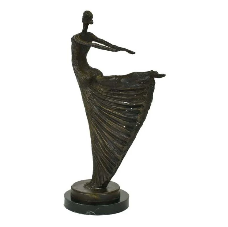 Casa Padrino Luxus Jugendstil Bronze Skulptur Tänzerin Bronze auf Marmorsockel H 53.5 cm - Bronzefigur - Dekofigur - Deko Accessoires