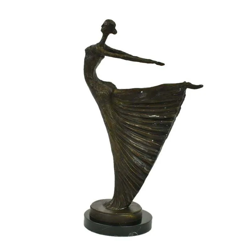 Casa Padrino Luxus Jugendstil Bronze Skulptur Tänzerin Bronze auf Marmorsockel H 53.5 cm - Bronzefigur - Dekofigur - Deko Accessoires