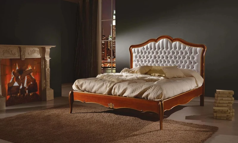 Casa Padrino Luxus Barock Doppelbett Weiß / Braun / Gold - Prunkvolles Massivholz Bett - Barock Schlafzimmer Möbel - Luxus Qualität - Made in Italy