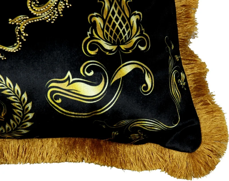 Casa Padrino Luxus Barock Kissen Pompöös by Harald Glööckler Schwarz / Gold Krone mit Strass Steinen 50 x 50 cm