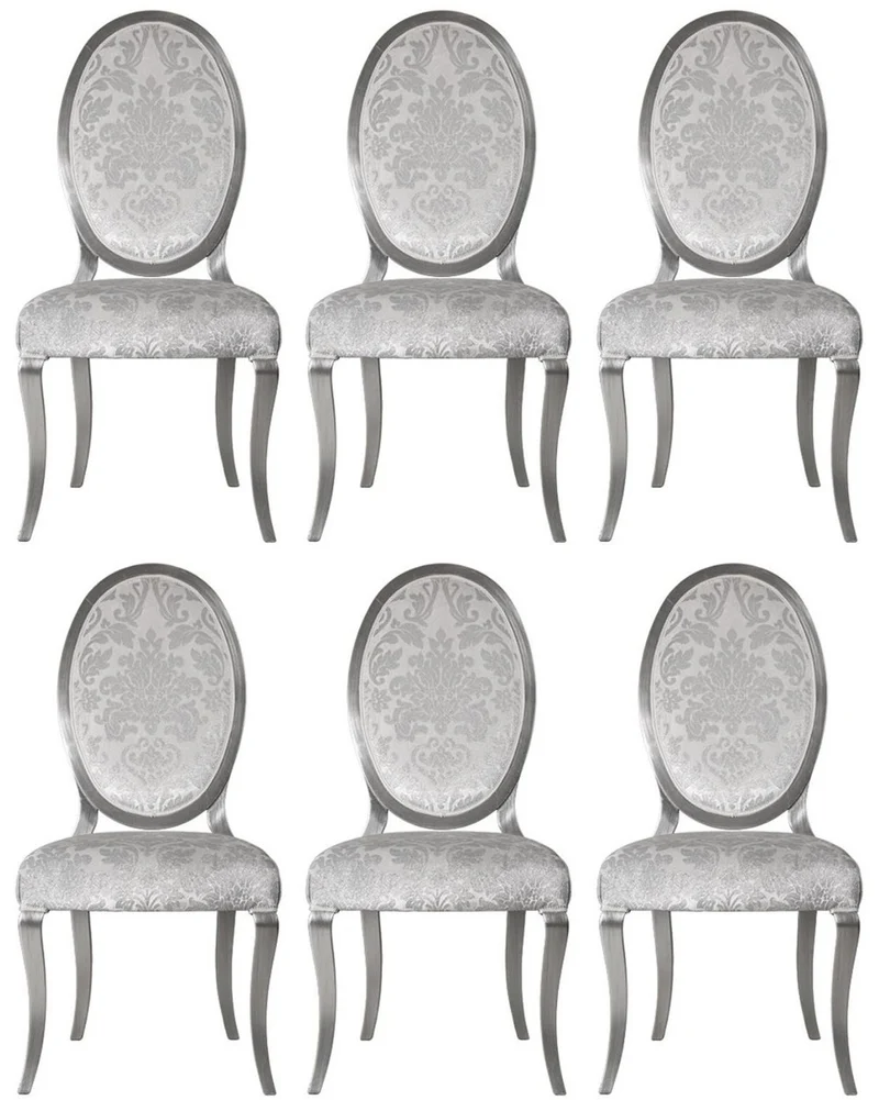 Casa Padrino Luxus Jugendstil Esszimmerstuhl 6er Set Silber / Grau / Silber 51 x 48 x H. 106 cm - Elegante Küchenstühle mit Muster - Barock & Jugendstil Esszimmer Möbel - Luxus Qualität