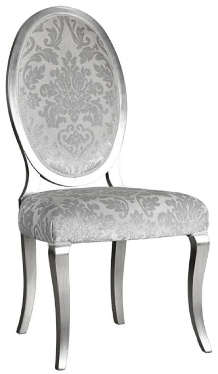 Casa Padrino Luxus Jugendstil Esszimmerstuhl 6er Set Silber / Grau / Silber 51 x 48 x H. 106 cm - Elegante Küchenstühle mit Muster - Barock & Jugendstil Esszimmer Möbel - Luxus Qualität