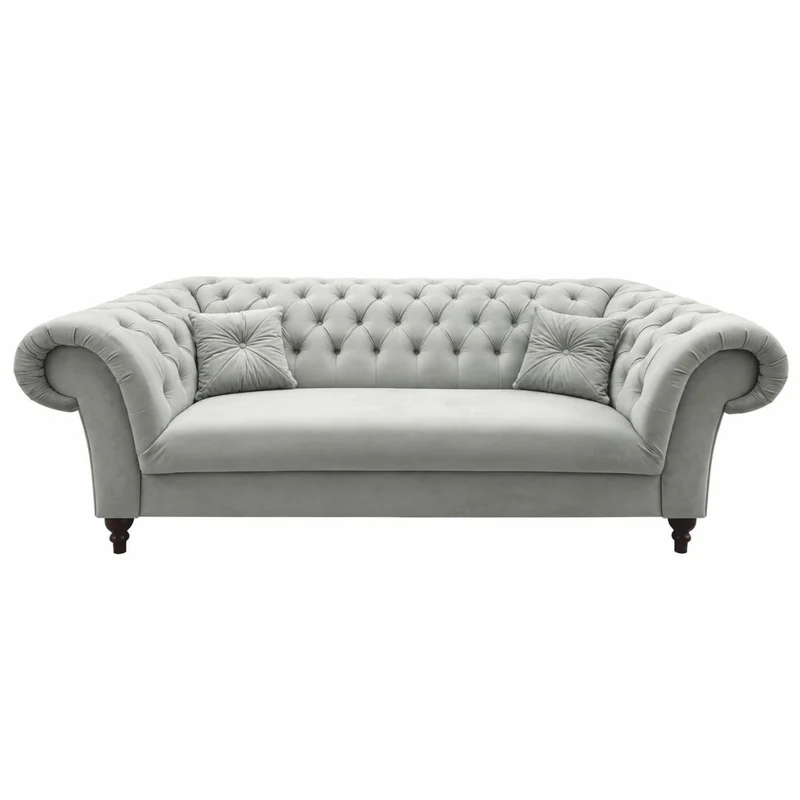 Casa Padrino Chesterfield Samt Sofa Grau / Schwarz 225 cm - Chesterfield Möbel