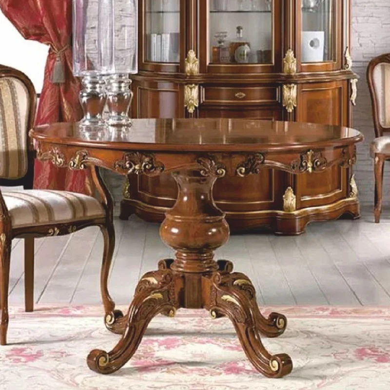 Casa Padrino Luxus Barock Esstisch Braun / Gold 100-140 cm - Made in Italy