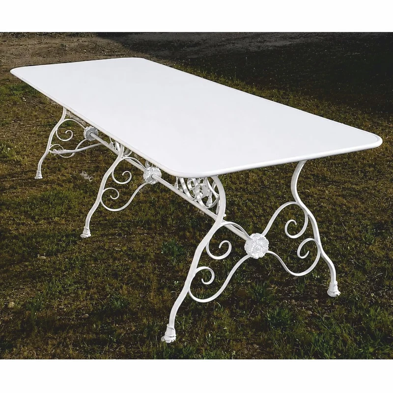Casa Padrino Jugendstil Garten Esstisch Weiß 250 cm - Nostalgischer Schmiedeeisen Gartentisch - Jugendstil Garten Möbel