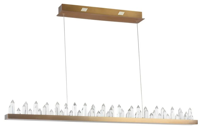 Casa Padrino LED Hängeleuchte mit messingfarbenem Metallrahmen und Kristallglaszacken 115 x 9 x H. 10,4 cm