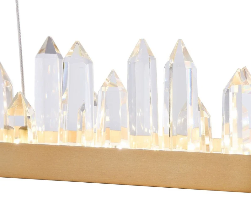 Casa Padrino LED Hängeleuchte mit messingfarbenem Metallrahmen und Kristallglaszacken 115 x 9 x H. 10,4 cm