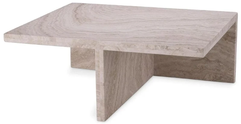 Casa Padrino Luxus Travertin Couchtisch Beige 70 x 60 x H. 28 cm - Naturstein Wohnzimmertisch - Wohnzimmer Möbel - Naturstein Möbel - Travertin Möbel - Luxus Möbel - Luxus Einrichtung