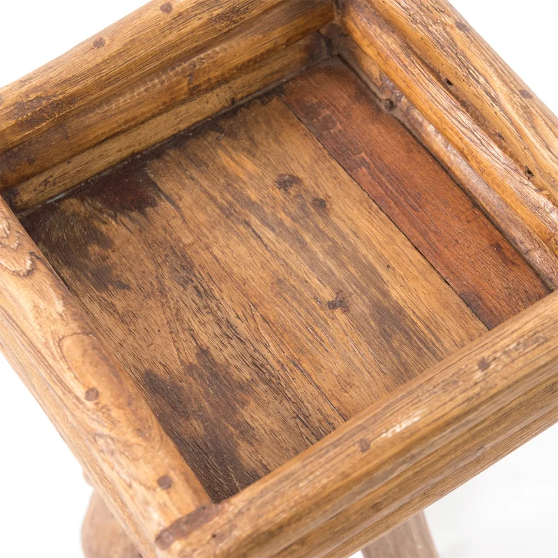 BLUMENHOCKER "TWIST" | Teak | rustikaler Holzhocker | Größe: groß