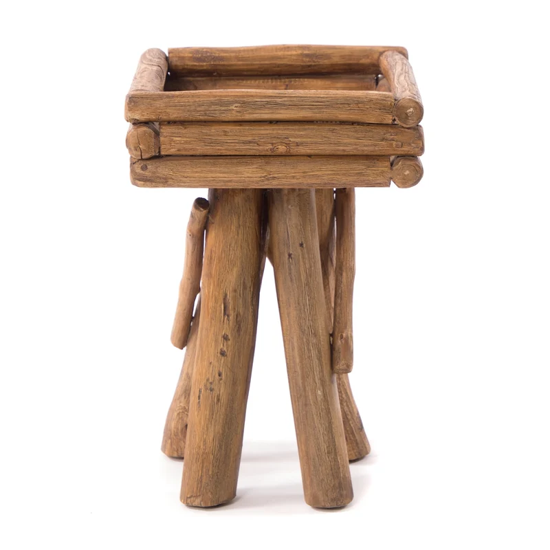 BLUMENHOCKER "TWIST" | Teak | rustikaler Holzhocker | Größe: groß