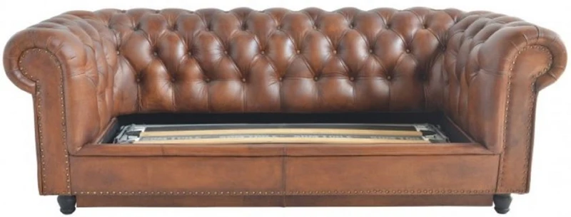 Casa Padrino Luxus Chesterfield Leder Schlafsofa Braun 240 x 102-220 x H. 76 cm - Echtleder Wohnzimmer Sofa - Echtleder Wohnzimmer Möbel - Luxus Leder Möbel
