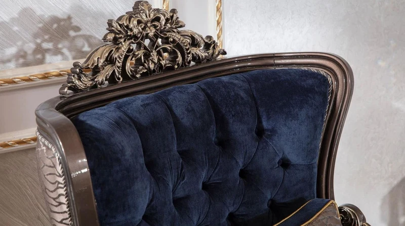 Casa Padrino Luxus Barock Sessel Royalblau / Grau / Dunkelbraun / Gold - Handgefertigter Barockstil Wohnzimmer Sessel mit elegantem Muster - Barock Wohnzimmer Möbel - Edel & Prunkvoll