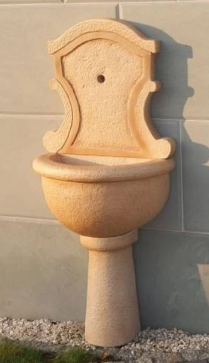 Casa Padrino Jugendstil Wandbrunnen Beige 55 x 36 x H. 128 cm - Eleganter Gartenbrunnen - Gartendeko Stein Brunnen - Barock & Jugendstil Garten Deko Accessoires