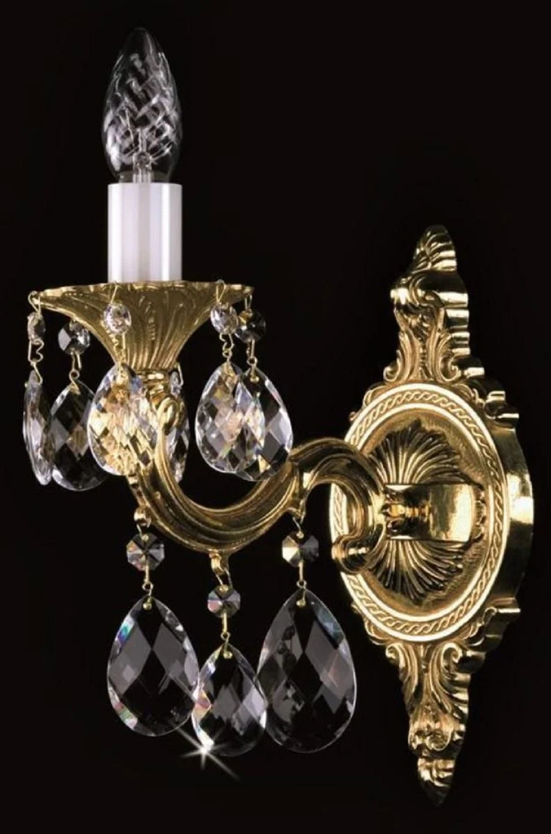 Casa Padrino Luxus Barock Kristall Wandleuchte Gold 12 x 20 x H. 32 cm - Prunkvolle Messing Wandlampe mit Böhmischem Kristallglas - Barock Wandleuchten