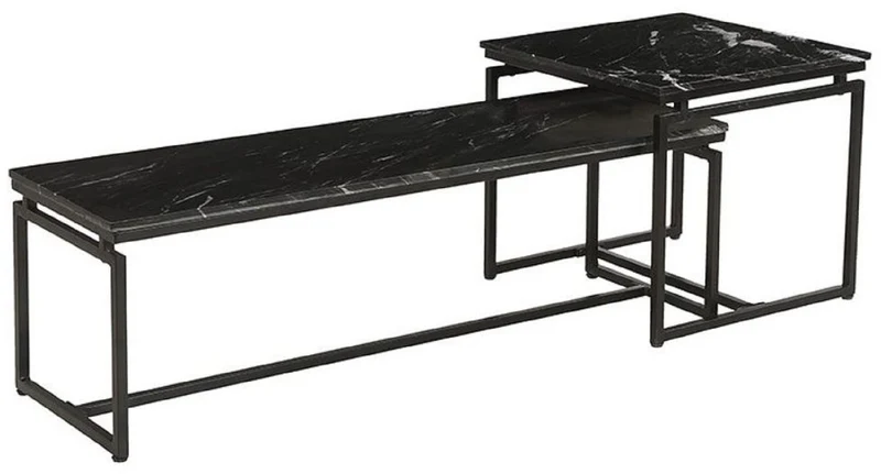 Casa Padrino Luxus Couchtisch 2er Set Schwarz - Metall Wohnzimmer Tische mit Marmorplatte - Wohnzimmer Möbel - Luxus Möbel