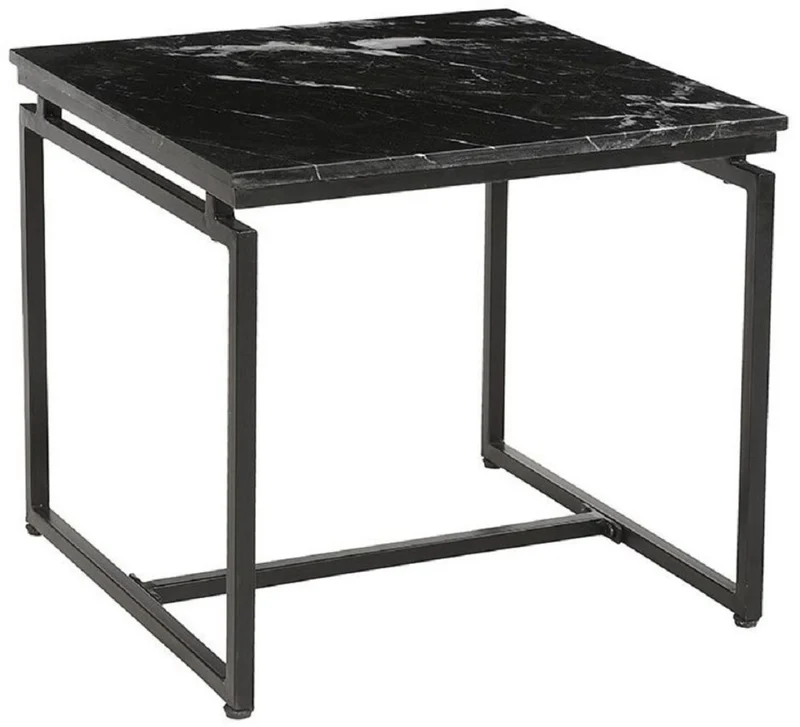 Casa Padrino Luxus Couchtisch 2er Set Schwarz - Metall Wohnzimmer Tische mit Marmorplatte - Wohnzimmer Möbel - Luxus Möbel