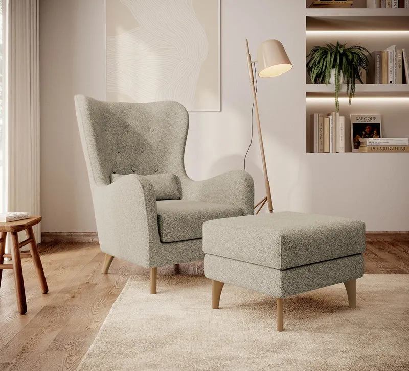 Relaxsessel Ohrensessel Calmino beige Bouclé mit Buchenbeinen