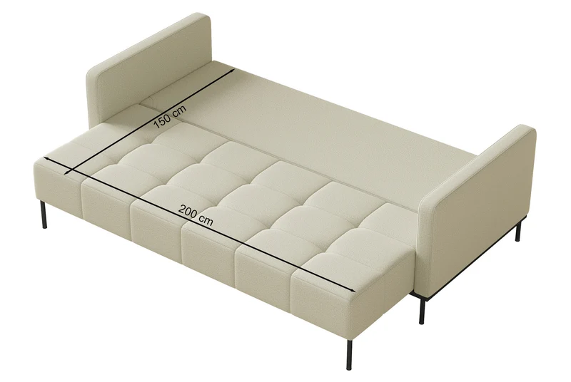 Dreisitziges, ausklappbares Sofa Skilia in Hellgrau, hydrophobes Chenille
