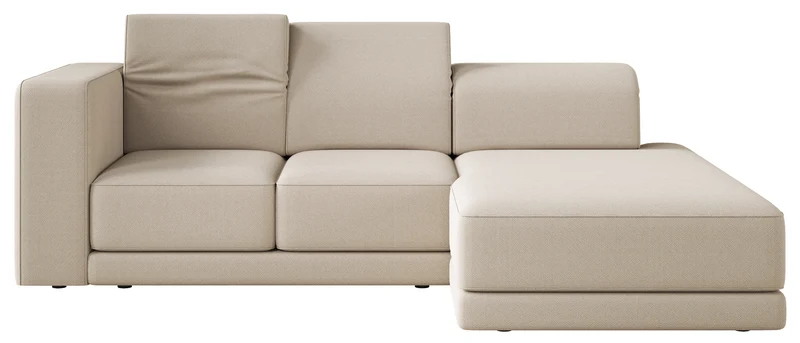 Ecksofa Novals, L-förmig, rechtsseitig mit verstellbaren Kopfstützen, beige Chenille
