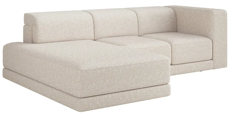 Ecksofa Novals L-förmig links mit verstellbaren Kopfstützen, cremefarbenes Bouclé