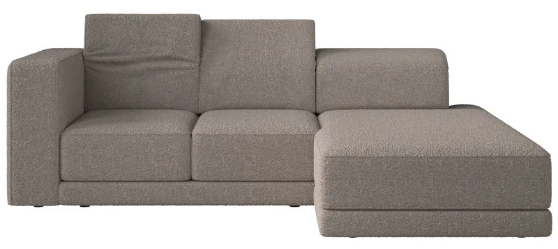 Ecksofa Novals, L-förmig, rechtsseitig mit verstellbaren Kopfstützen, grau-beiger Bouclé-Stoff