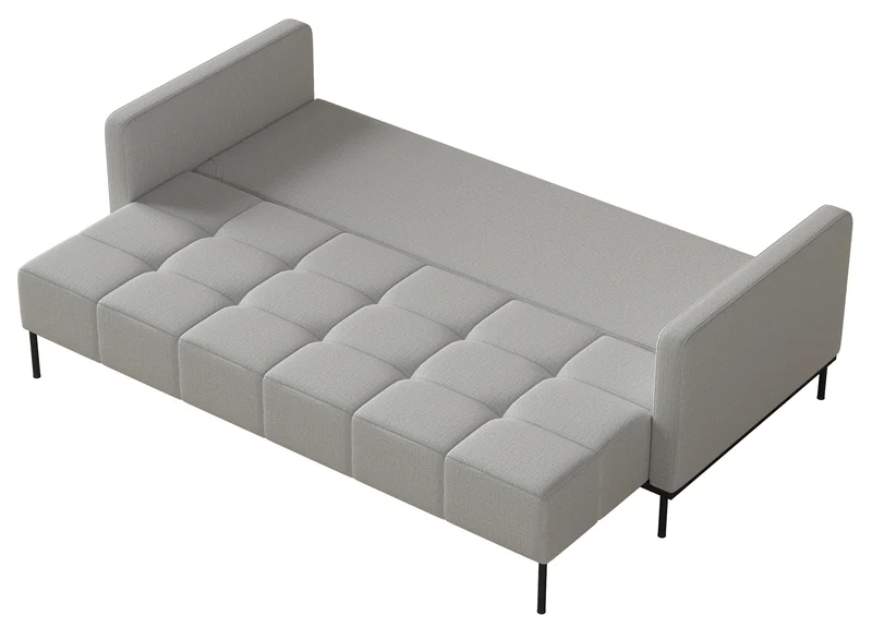 Dreisitziges, ausklappbares Sofa Skilia in Hellgrau, hydrophobes Chenille