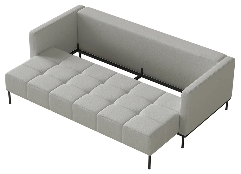 Dreisitziges, ausklappbares Sofa Skilia in Hellgrau, hydrophobes Chenille