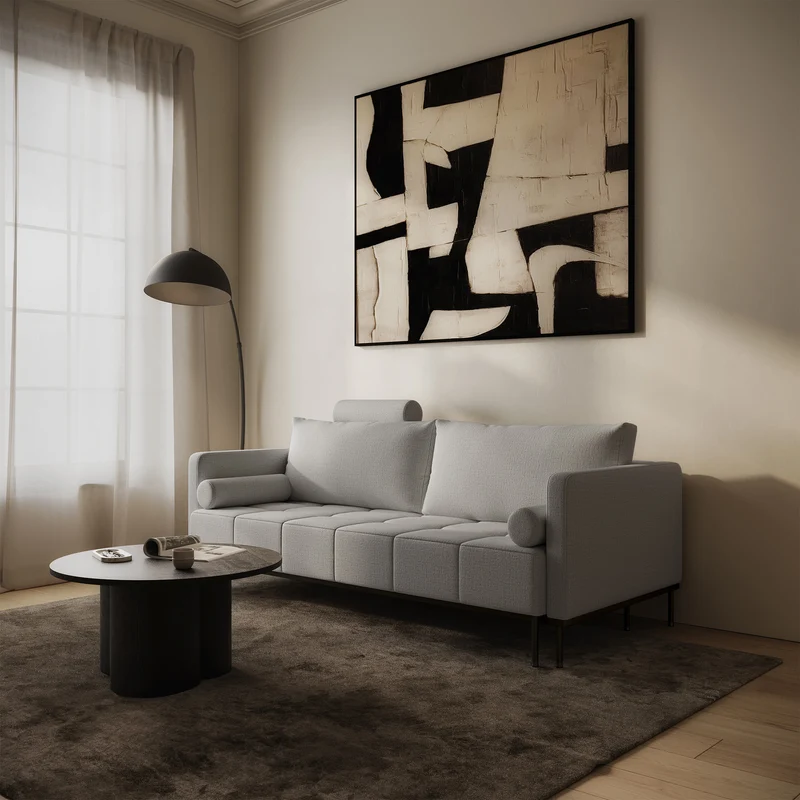 Dreisitziges, ausklappbares Sofa Skilia in Hellgrau, hydrophobes Chenille