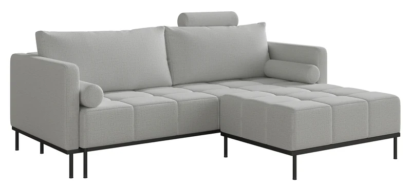 Dreisitziges Schlafsofa Skilia mit Hocker, hellgrauer Chenille-Stoff, wasserabweisend