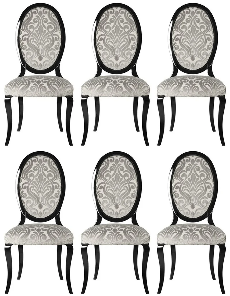 Casa Padrino Luxus Jugendstil Esszimmerstuhl 6er Set Grau / Schwarz 51 x 48 x H. 106 cm - Elegante Küchenstühle mit Muster - Barock & Jugendstil Esszimmer Möbel - Luxus Qualität
