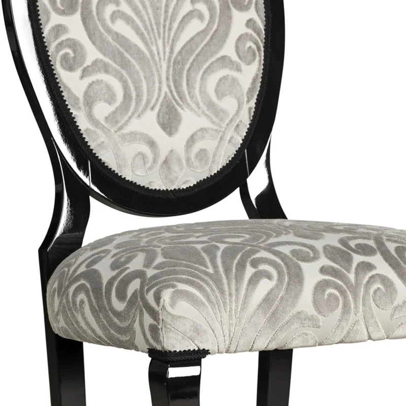 Casa Padrino Luxus Jugendstil Esszimmerstuhl 6er Set Grau / Schwarz 51 x 48 x H. 106 cm - Elegante Küchenstühle mit Muster - Barock & Jugendstil Esszimmer Möbel - Luxus Qualität