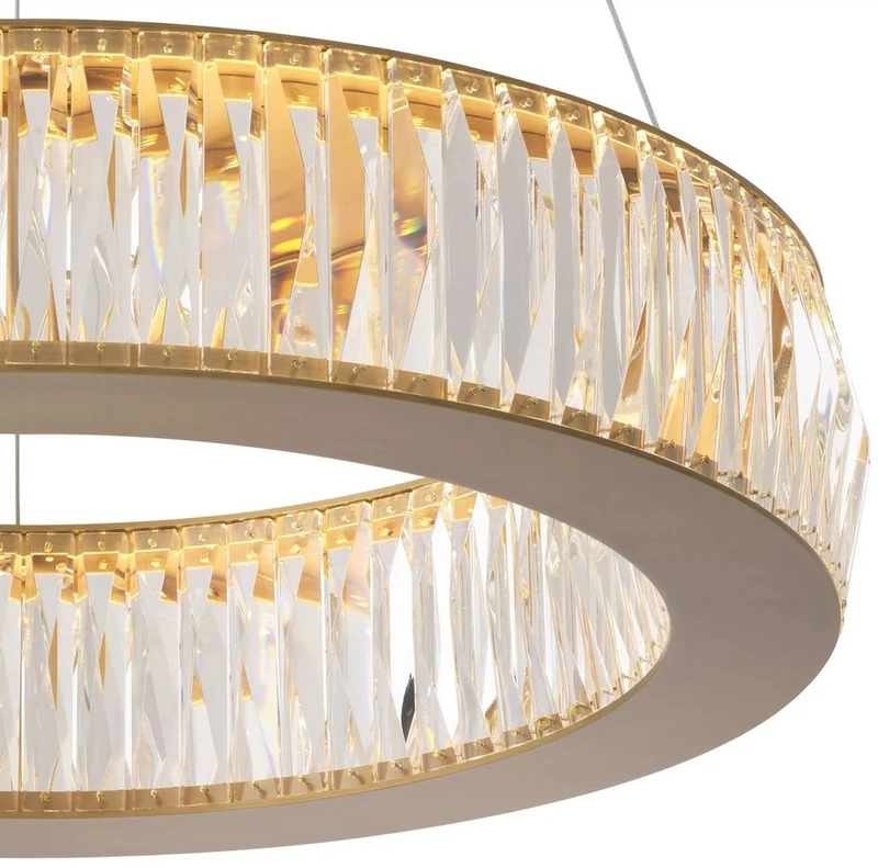 Casa Padrino Luxus LED Kronleuchter Antik Messing Ø 63 x H. 13-200 cm - Runder Wohnzimmer Kronleuchter mit Kristallglas - Luxus Qualität