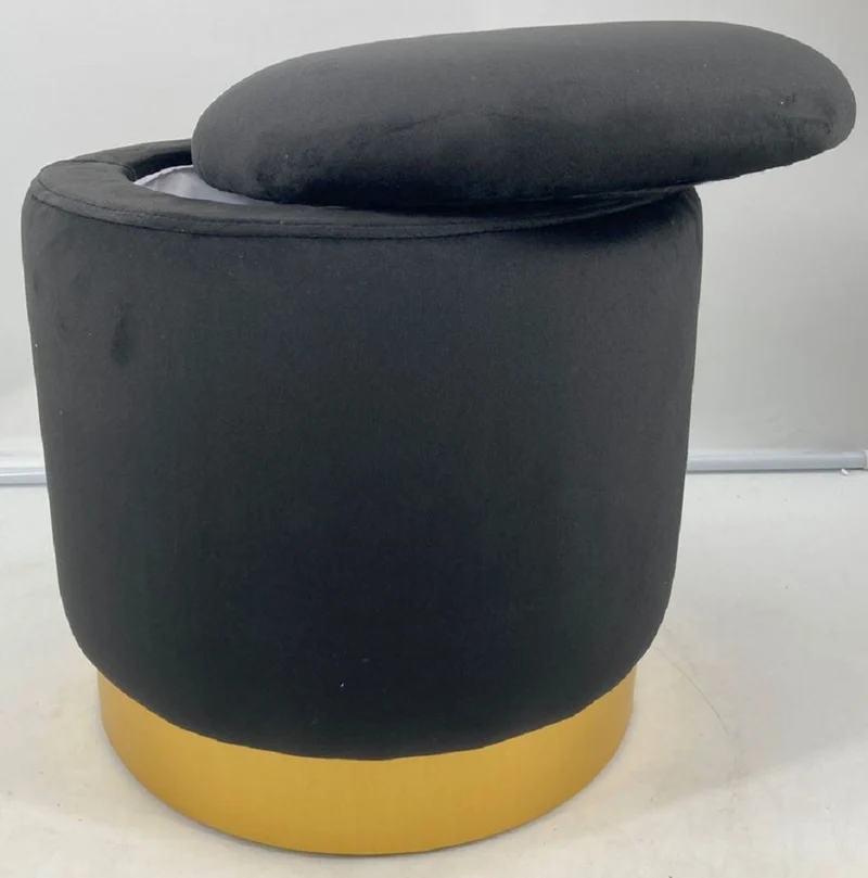 Casa Padrino Luxus Sitzhocker Grau / Gold Ø 41 x H. 43 cm - Runder Samt Hocker mit Deckel und Stauraum - Wohnzimmer Möbel