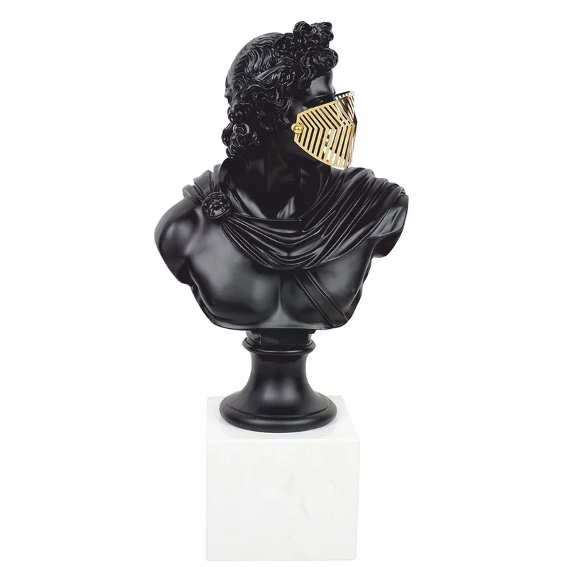 Casa Padrino Barock Deko Büste Römer mit Maske Schwarz / Gold / Weiß H. 63 cm