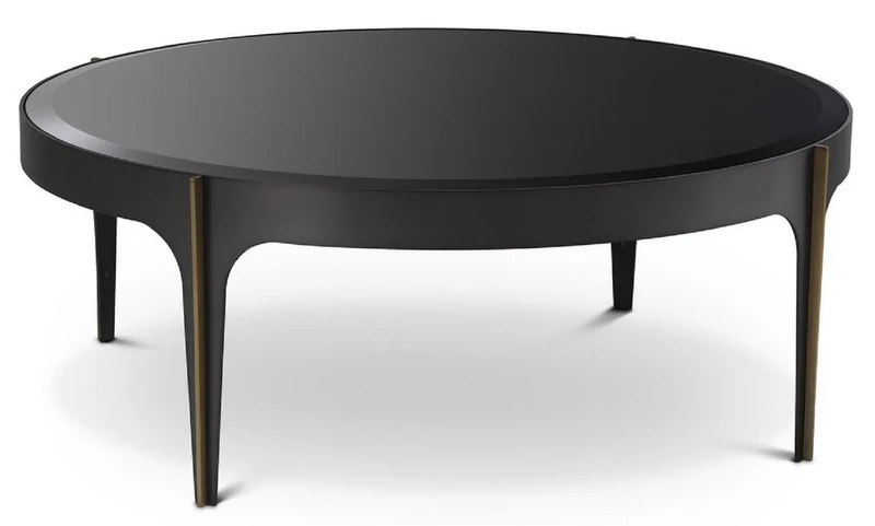 Casa Padrino Luxus Couchtisch Bronze / Messing / Schwarz Ø 94 x H. 34,5 cm - Runder Edelstahl Wohnzimmertisch mit Glasplatte - Luxus Wohnzimmer Möbel