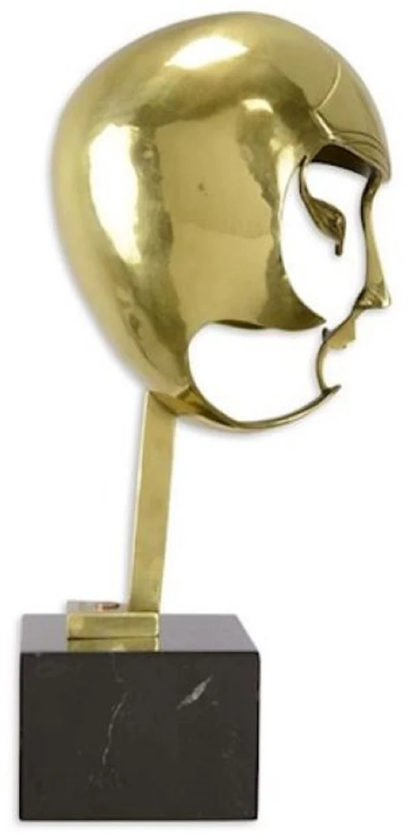 Casa Padrino Designer Bronze Skulptur Kopf 21,4 x 22,4 x H. 47 cm - Deko Figur mit Marmorsockel - Wohnzimmer Deko - Schreibtisch Deko