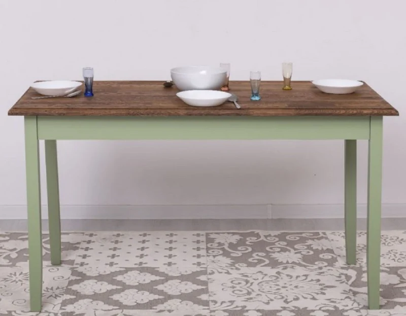 Casa Padrino Landhausstil Esstisch Dunkelbraun / Grün 140 x 70 x H. 78 cm - Massivholz Küchentisch - Landhausstil Esszimmer Möbel