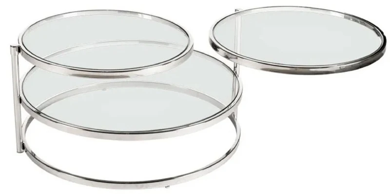 Casa Padrino Luxus Couchtisch Silber 84 x 80 x H. 45 cm - Metall Wohnzimmertisch mit Glasplatten - Wohnzimmer Möbel - Luxus Möbel