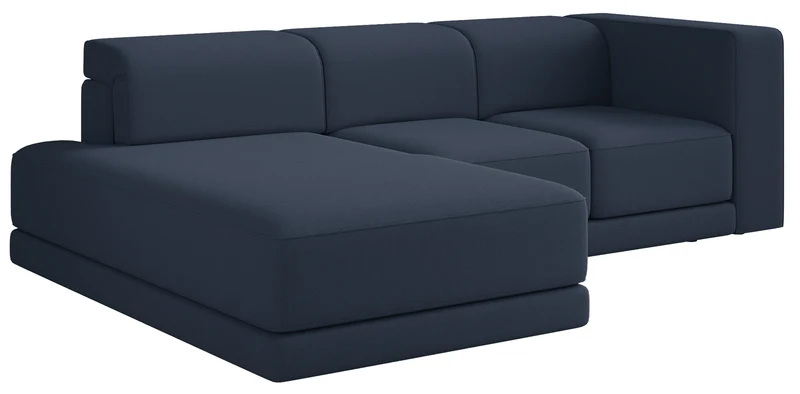 Ecksofa Novals L-förmig links mit verstellbaren Kopfstützen, marineblauer Chenillestoff