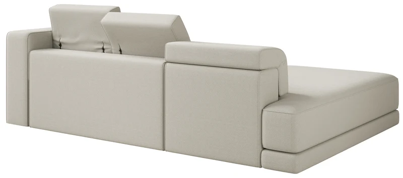 Ecksofa Novals, L-förmig, linksseitig, mit verstellbaren Kopfstützen, grau-beiges Chenille