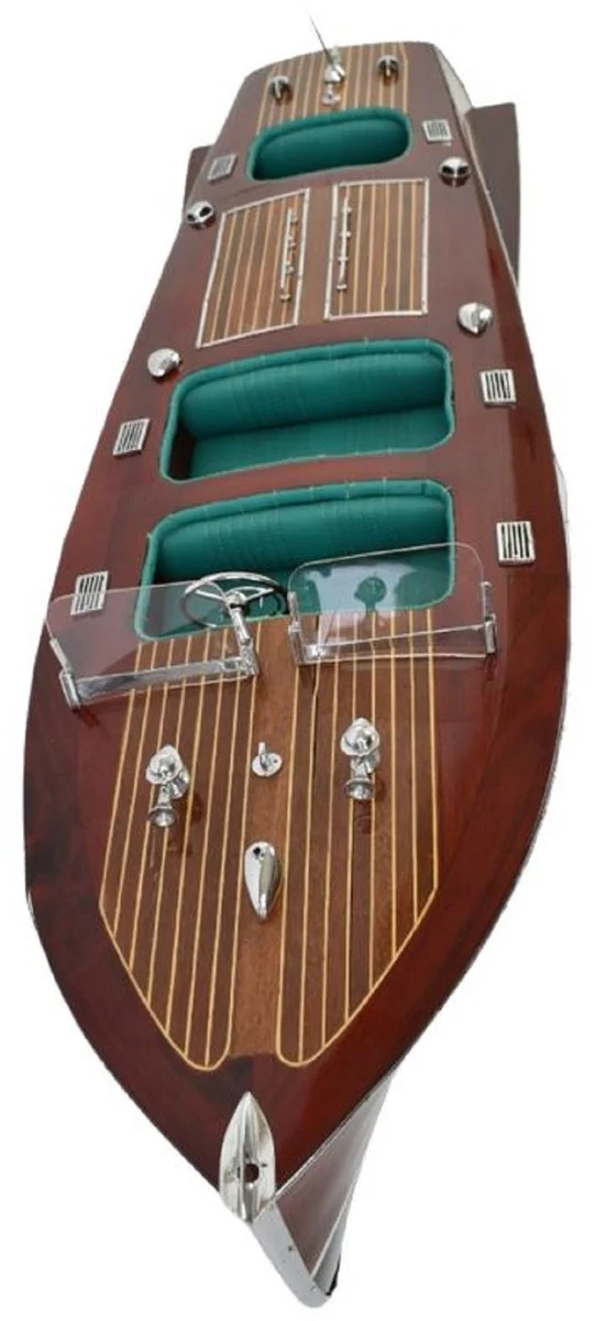 Casa Padrino Luxus Deko Speedboot Chris Craft mit Massivholz Ständer Braun / Schwarz 81 x 23 x H. 23 cm - Handgefertigtes Deko Boot - Holzboot - Modellboot - Rennboot - Wohnzimmer Deko Accessoires