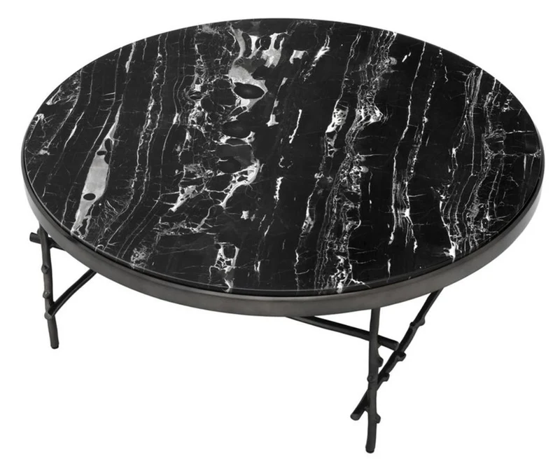 Casa Padrino Luxus Couchtisch Bronze / Schwarz Ø 100 x H. 39 cm - Luxus Möbel