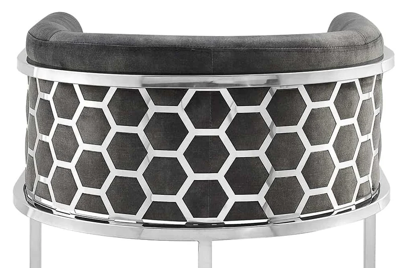 Edler Barhocker LEGANZA grau Samt silber Edelstahl Armlehne