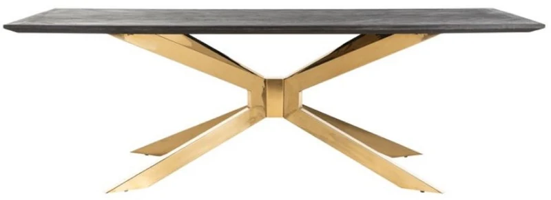 Casa Padrino Luxus Esstisch Schwarzgrau / Gold 240 x 100 x H. 75 cm - Rechteckiger Küchentisch mit Massivholz Tischplatte - Esszimmer Möbel - Küchen Möbel - Luxus Möbel - Luxus Einrichtung