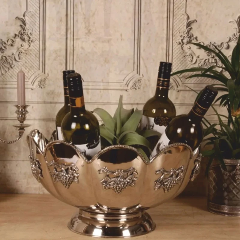 Casa Padrino Barock Messing Weinkühler Silber Ø 41 cm - Barock Champagnerkühler