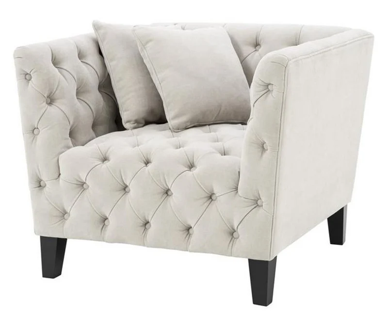 Casa Padrino Luxus Sessel Sandfarben / Schwarz 96 x 92 x H. 78 cm - Chesterfield Möbel
