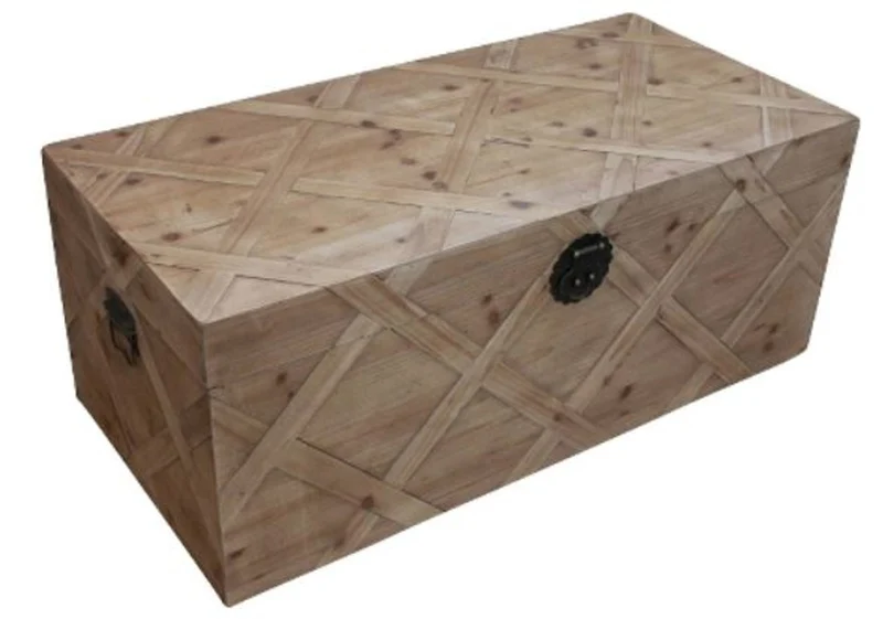 Casa Padrino Landhausstil Truhe Naturfarben 100 x 48 x H. 40 cm - Handgefertigte Holztruhe in Parkettoptik