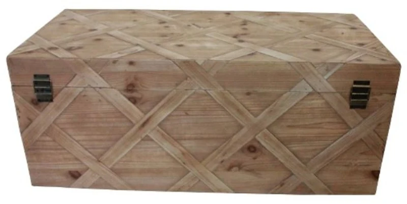Casa Padrino Landhausstil Truhe Naturfarben 100 x 48 x H. 40 cm - Handgefertigte Holztruhe in Parkettoptik