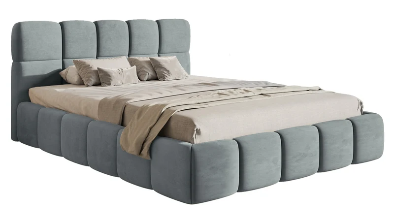 Gepolstertes Bett 140x200 cm Cloudy, grau, hydrophobes, pflegeleichtes Samtgewebe